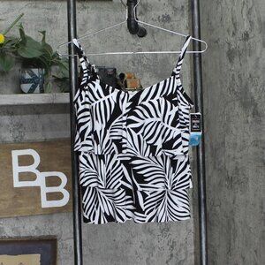 Swim Solutions V-Neck Tiered Tankini Swim Top Leafing Matter Black Multi 8